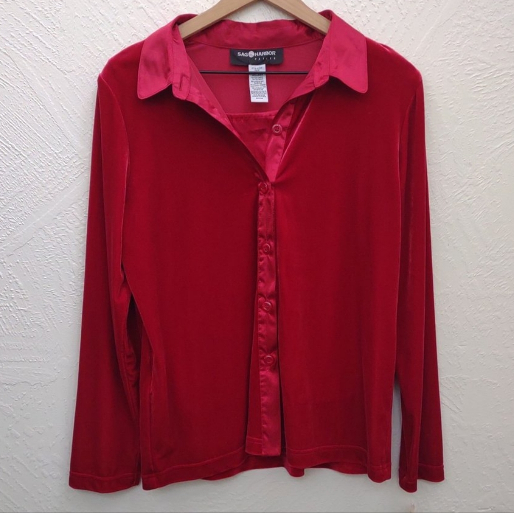 VINTAGE RED VELVET SHIRT DEADSTOCK Y2K SAG HARBOR NWT PM